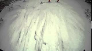 Skier Backflips and Nearly Hits Group of People