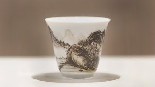 [Antique Appreciation]White Glazed Cup with Black Bnamel Landscape Design|CapitalMuseum BeiJingChina