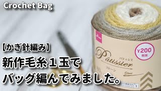 毛糸１玉シリーズ♯56／新作毛糸１玉で作るバッグ☆Crochet Bag☆かぎ針編みバッグ編み方