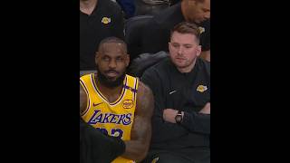 LeBron James and Luka doncic sitting side by side at the Lakers bench 😳