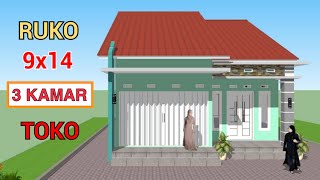 Desain Rumah Toko Minimalis 9x14 Meter | 3 KAMAR & TOKO USAHA