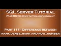 Difference between rank dense rank and row number in SQL