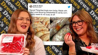 Trying Candy Corn Bratwurst and Human Flesh Marshmellow Treats | Drew News