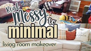 MINIMALIST LIVING ROOM MAKEOVER REAL LIFE MESSY HOUSE CLEAN DECLUTTER and ORGANIZE MESSY TO MINIMAL