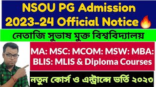 Netaji Subhas Open University PG Distance Admission 2023: nsou pg admission 2023-24:nsou Form Fillup