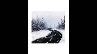 snowy road #painting #art #highway  #landscape #snow