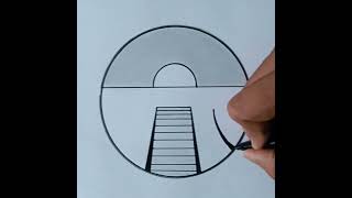 Beautiful Drawing Easy Circle Scenery Drawing 😍#drawing #trending #shorts