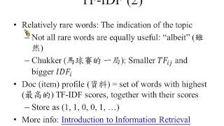 許志華資料探勘 12-2 Content based Recommender Systems