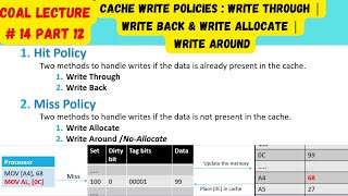 COAL Lecture 14 Part 12 | Cache Write Policies | Write Through | Write Back | Write Allocate |Around