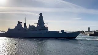 HMS Diamond arrives back in Portsmouth after intense 11 weeks of trials, training and exercises