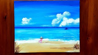 Acrylic Painting Tutorial || Ocean Goodbye Acrylic Painting For Beginners Step By Step