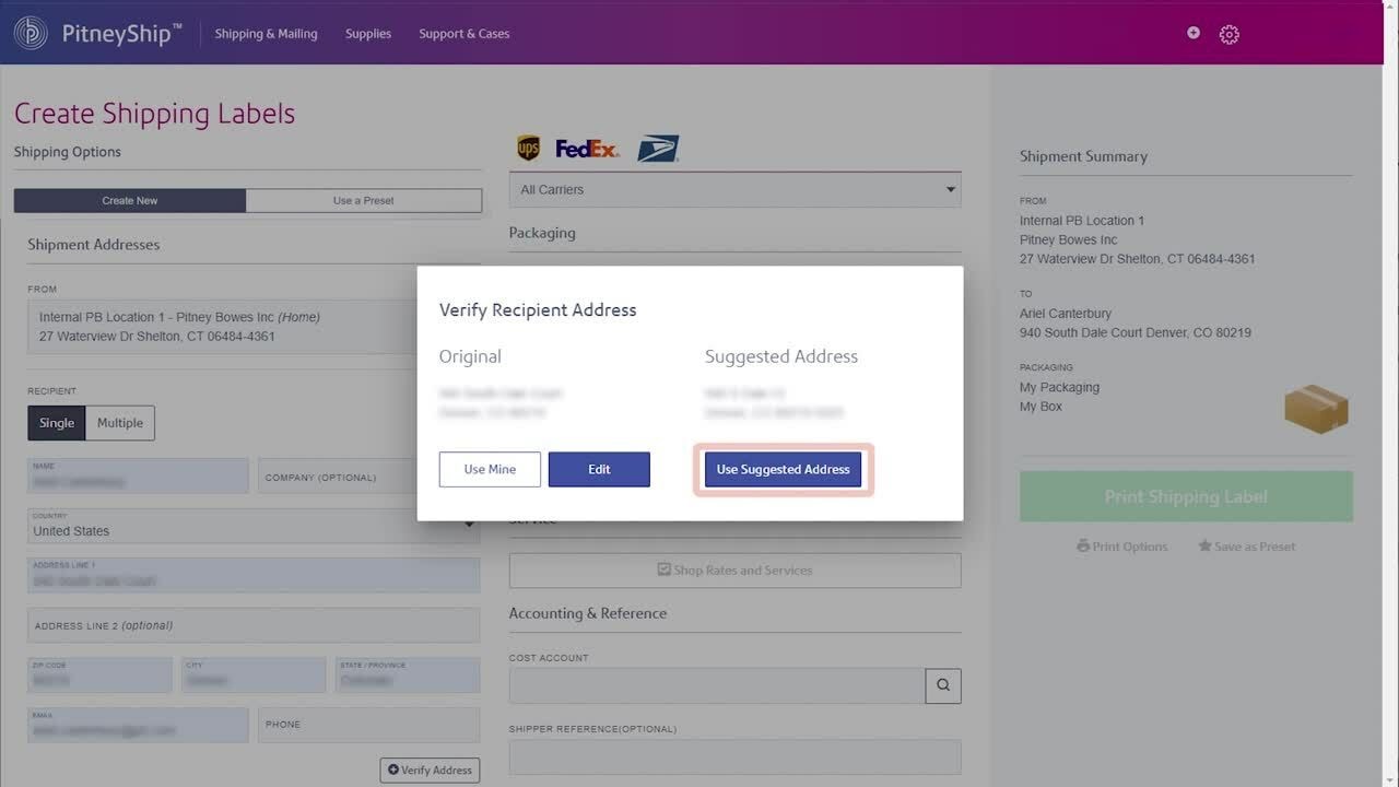 Creating A Domestic Shipping Label In Pitneyship Youtube