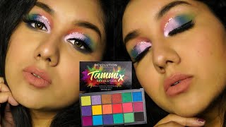 MAKEUP REVOLUTION X TAMMI TROPICAL CARNIVAL EYESHADOW PALETTE \\First Impression SWATCHES +TUTORIAL