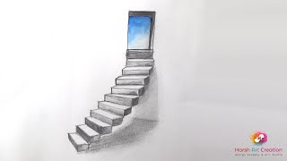Drawing Stairs to the Door - How to Draw 3D Steps - Harish Dahihande Art