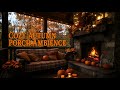 Cozy Autumn Porch Ambience with Crackling Fireplace and Falling Leaves | 4K