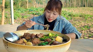 Pork belly with eggplant and beans, Qiumei makes a big Northeast stew