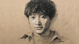 Portrait #89 - Drawing using Charcoal on Toned Paper