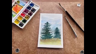 Easy Watercolor Postcard for the Holidays🌲 l Real Time Painting for Beginners