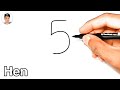 How To Draw A Hen From Number 5 | How To Draw A Hen Easy | Hen Drawing Tutorial | Easy Drawing