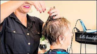 77-Year-Old Gets a STUNNING Pixie Cut | Fine Hair Tutorial