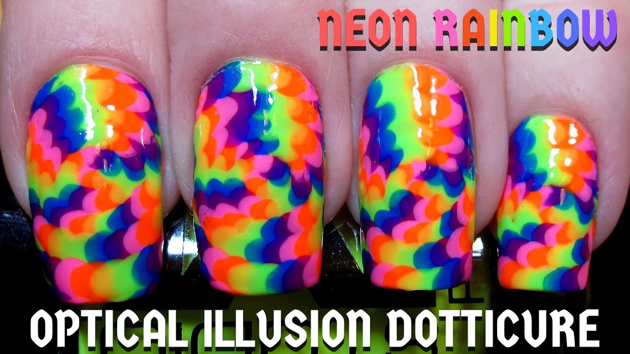 Easy Neon Rainbow Optical Illusion Dotticure Diy Nail Art Tutorial