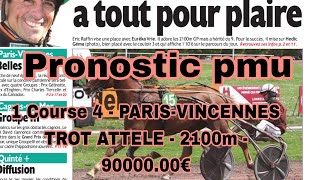 5 janvier 2025 PRONOSTIC PMU QUINTE 1 Course 4 - PARIS-VINCENNESTROT ATTELE - 2100m - 90000.00€