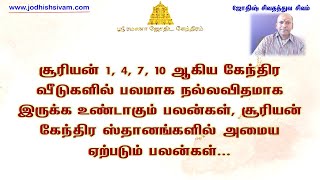 சூரியன் 1, 4, 7, 10 ஆகிய கேந்திர வீடுகளில் பலமாக நல்லவிதமாக இருக்க பலன்கள், Sun in Kendra 1,4,7,10..