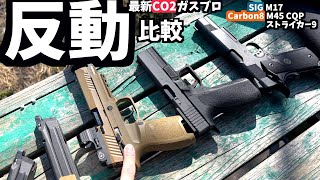 CO2ガスブロ反動比較！ゲストの意見は？【M17 M45 ストライカー9】