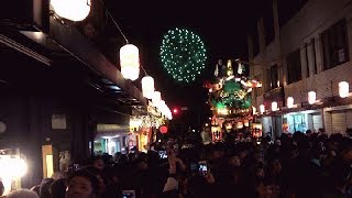 唐津くんち2017　花火で運行の始まり(中町角)　宵ヤマ