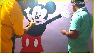 Diy Wall Drowing || 333 Mickey Mouse Cartoon Drawing Very Eazy Step By Step || Work Allrounder ||