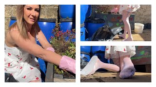 ASMR Sweeping, Gardening In The Sun - Outdoor Yard Chores Housewife Outside Clea