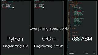 Python vs C C++ vs Assembly side by side comparison