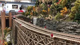 FEC 106 leads 36Q across the trestle at the Grand strand model rr club