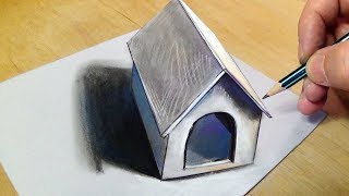 Drawing Simple Dog House - How to Draw 3D Doghouse by Vamos