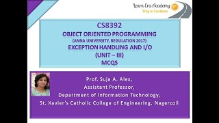 Prof. Suja A. Alex | MCQs | Unit III | Java | CS8392 Object Oriented Programming