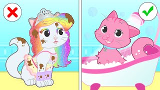 BABY PETS 🛁🫧🌈 Kira takes a Colored Bubble Bath