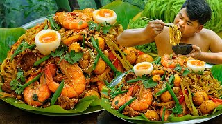 Green Noodle Seafood  And Chicken Ovary Recipe | Stir Fry Green Noodle For Food Eating So Delicious.