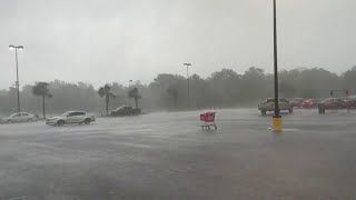 Shopping cart blown across parking lot as storms lash Florida