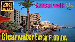 4k Sunset Walking Tour -  Clearwater Beach, Florida, USA -  August 2022