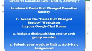 Mr. Arnold's Grade 11 Canadian Law - Landmark Cases and Changes to Law