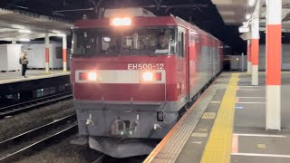 【好積載！】JR貨物EH500形12号機＋コキ19B（両）が西国分寺駅3番線を通過するシーン（3084レ・仙貨A148・コンテナ輸送）2025.1.23