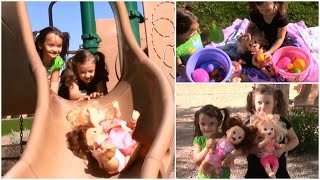 Baby Alive Playground Fun Snackin Sara dolls with the girls find Hidden Egg Surprises