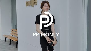 เดรสทำงานสีดำคอกลมผ่าหน้า - PRIMONLY