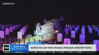 Car thief drives into cemetery in San Mateo County