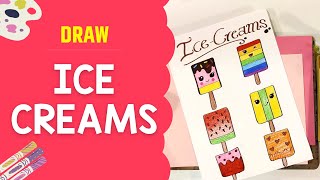 How To Draw Cute Ice Creams | Easy Ice Cream Drawing | Yellow Class