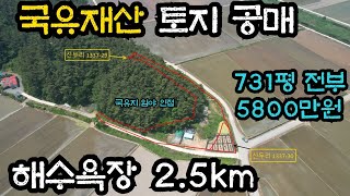 국유재산 토지가 공매로 나왔습니다. 731평 꽤 큰 면적의 토지 인데요. 유명 해수욕장이 2.5km 인근에 있습니다. 전부 5800만원에 나왔습니다