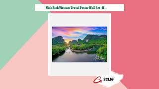 Ninh Binh Vietnam Travel Poster Wall Art | Ninh Binh Boats Home Decor | Ninh Binh Coast Landscape...