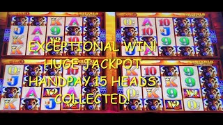 WONDER 4 WHEEL (BUFFALO GOLD). BIG WIN ON A MIN. BET! JACKPOT HANDPAY! 15 GOLD HEADS COLLECTED!