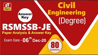 RSMSSB -JE Solution | CIVIL ENGINEERING (B.TECH) | 06th Dec-20 | Paper Answer Key & Analysis
