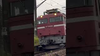 EF81404 A35仕業で　原田駅通過　雨模様の中。濡れながら。。2022年6月11日